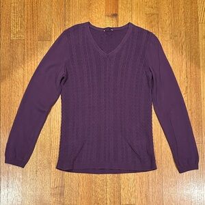 Beautiful Purple Cotton V-Neck Cable Sweater Size Medium